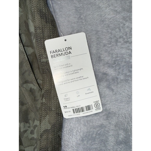 ATHLETA WOMEN'S BLACK OLIVE CAMO ELASTIC WAIST STRETCHY FARALLON SHORTS Sz 10 - Picture 3 of 5